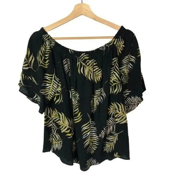 Maurices Black Off the Shoulder Tropical Palm Top 0X - Picture 3 of 4